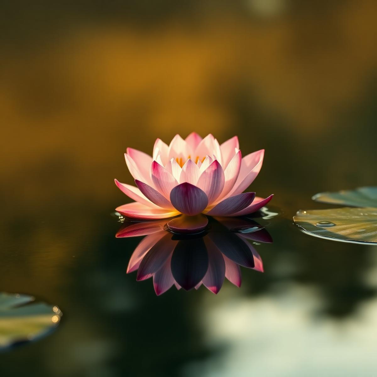 A single lotus flower resting on still water